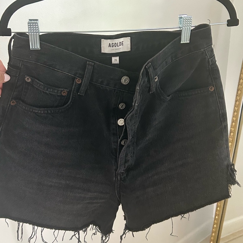 Agolde Charcoal Frayed Hem Denim Shorts